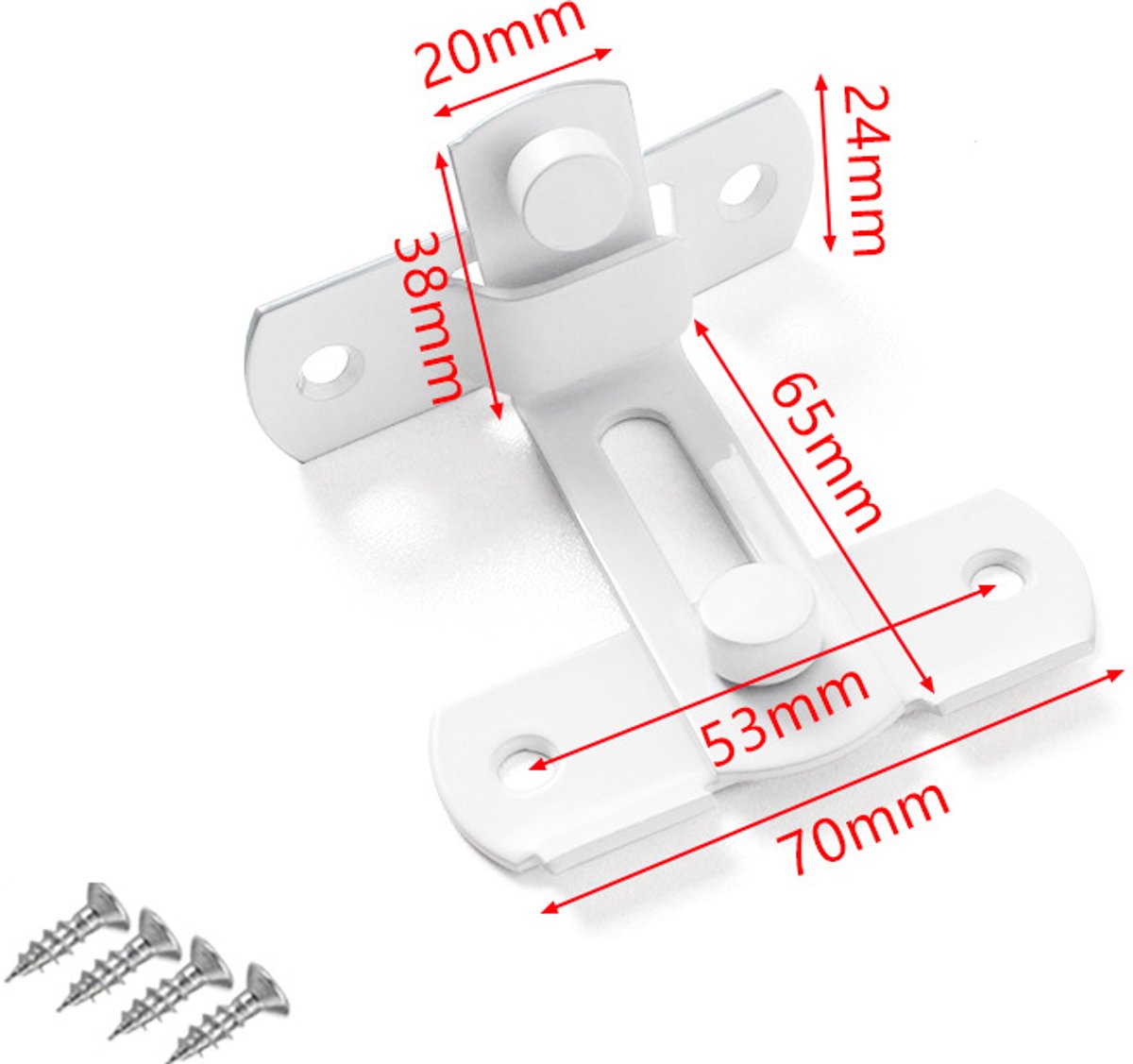 4-piece package - Sliding bolt - Stainless steel bolt - Safety lock (white)