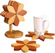 Coasters - Heat-insulating coasters - Wooden heat-insulating bowl mats - Set of coasters with floral motif - including stand - 5-piece set - Brown and natural bamboo