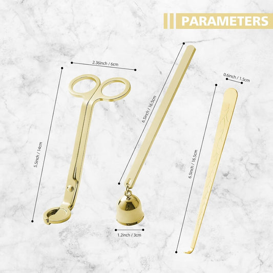 Candle Extinguisher - 3 in 1 Candle Accessory Set - Candle Key, Mini Candle Extinguisher, Candle Key - Perfect for Candle and Fragrance Lovers (3-Piece Set, Gold)