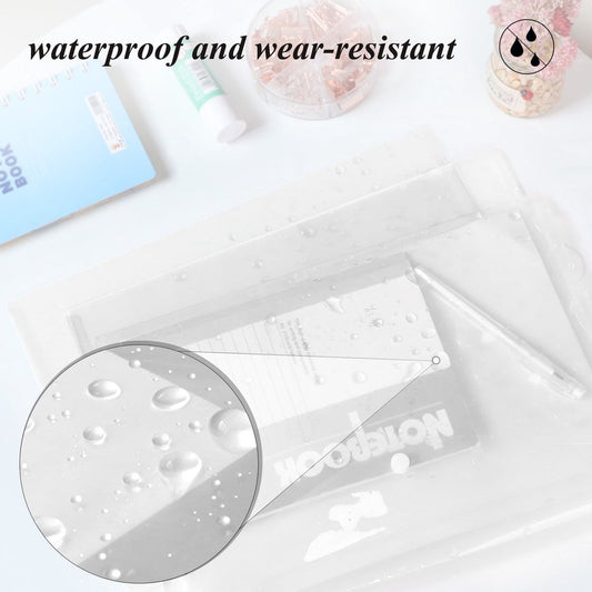 Waterproof folder - Plastic envelope - 12-pack - Transparent A4 letterhead size - with snap closure - Suitable for schools and offices.