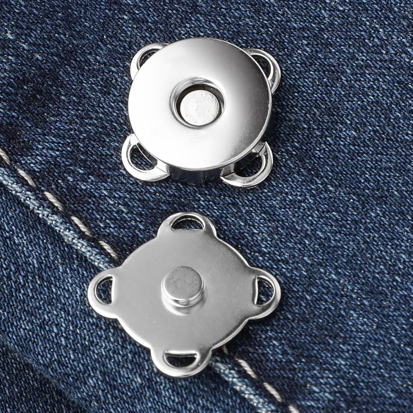 Magnetic Snap Fasteners - Pack of 12 - Plum Blossom Shaped Concealed Snap Fasteners - 14mm Hook & Loop Fasteners - Suitable for DIY projects such as wool and leather wallets, bags, clothing and handbags (Silver)