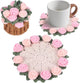 Coasters - Mini Basket Included - Floral Coasters - Vintage Rose Design - Suitable for coffee tables, weddings, housewarming parties, birthdays, etc.(Pink)