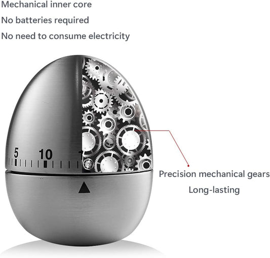 Egg Timer - Kitchen Timer - Analogue Kitchen Timer - Mechanical Kitchen Timer - Timer - Egg - Stainless Steel