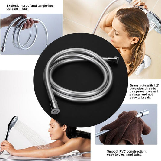 1.5m PVC Flexible Shower Hose for Bathroom Handheld Shower Head, 1/2" Thread, G1/2 Thread, leak-resistant use, Black Finish