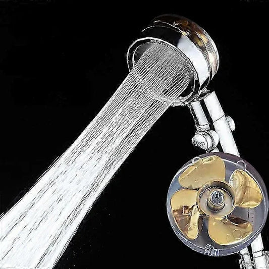 Shower Head Water Saving High Pressure Turbo Propeller Flow Shower Nozzle with Fan Built-in Filter Rain Shower Bathroom Accessories, Blue Finish