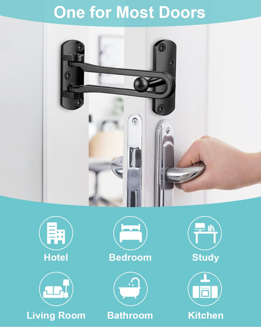 DOMETOUR Door Reinforcement Lock Latch Swing Bar Guard Front Inside Door Safety Child Proof Stopper Kids Home Hotel Apartment Thicken Solid Aluminium