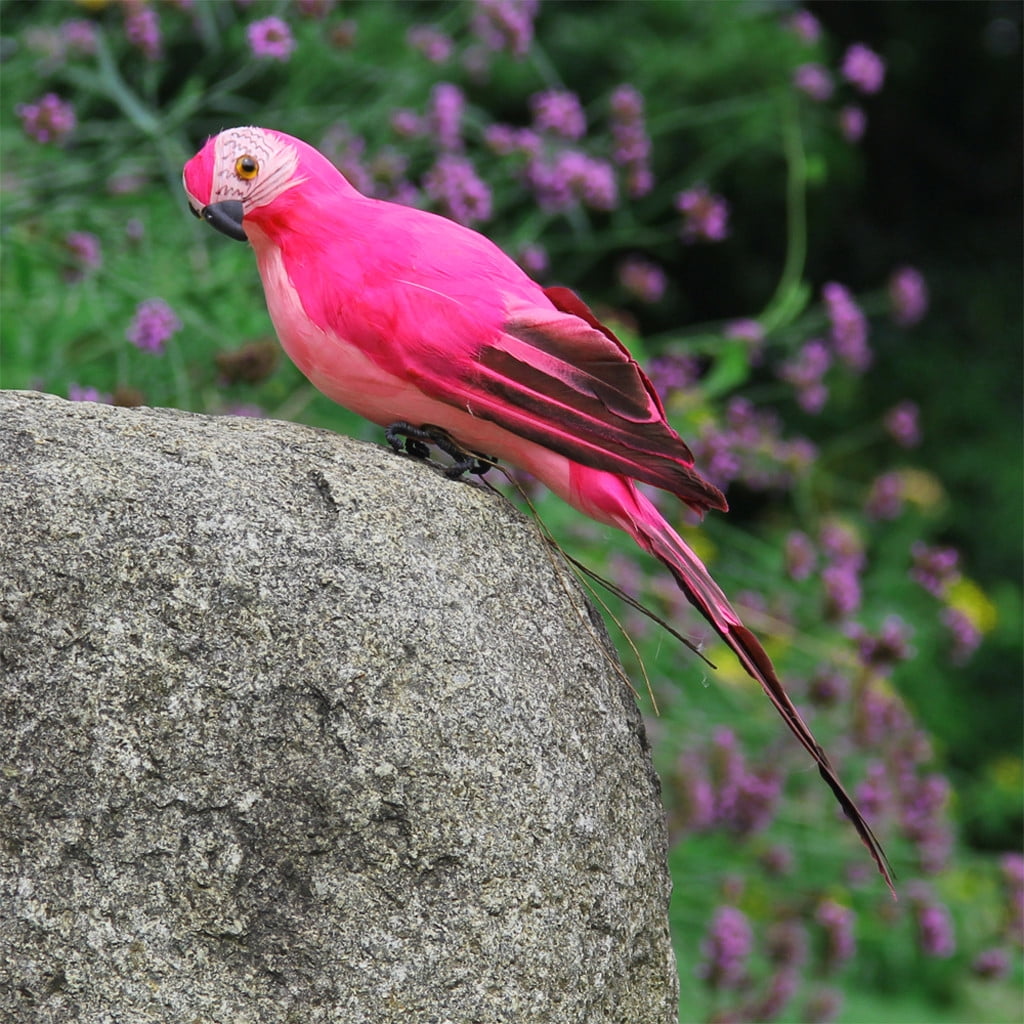 Fake Parrot, 10 x 0.4 Inch Realistic Artificial Birds Model, Fade Birds for Garden Patio Yard Lawns Tropical Tree Wall, Decorative Birds Pink