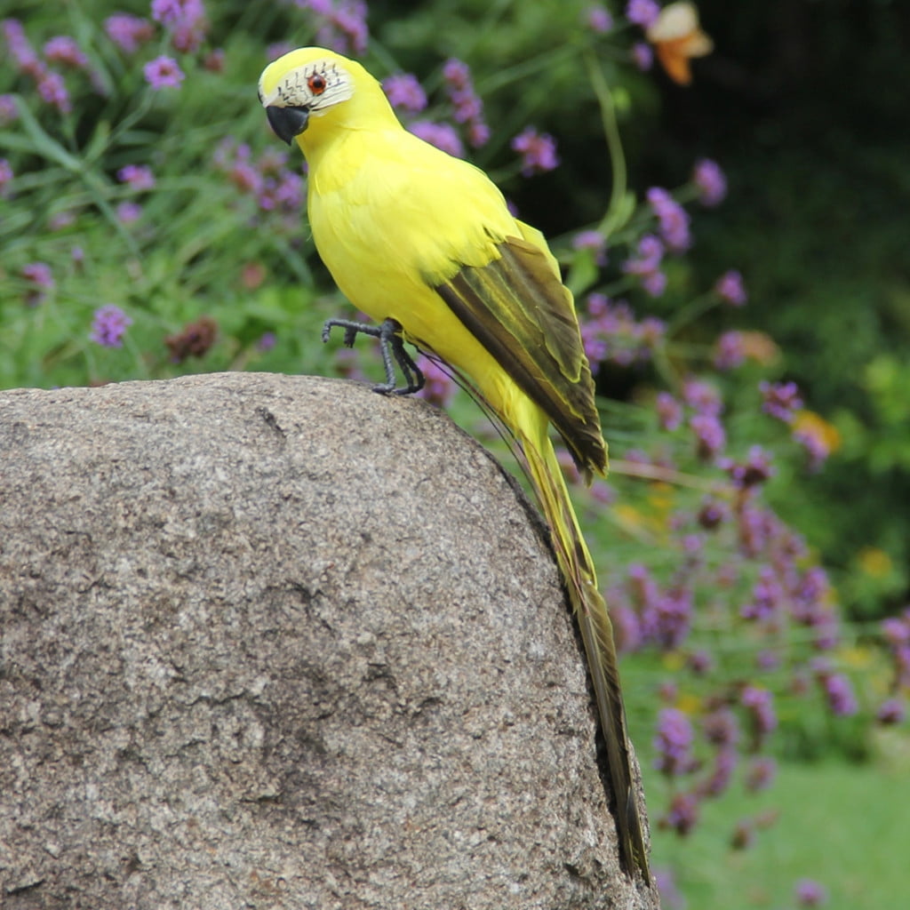 Fake Parrot, 10 x 0.4 Inch Realistic Artificial Birds Model, Fade Birds for Garden Patio Yard Lawns Tropical Tree Wall, Decorative Birds Yellow