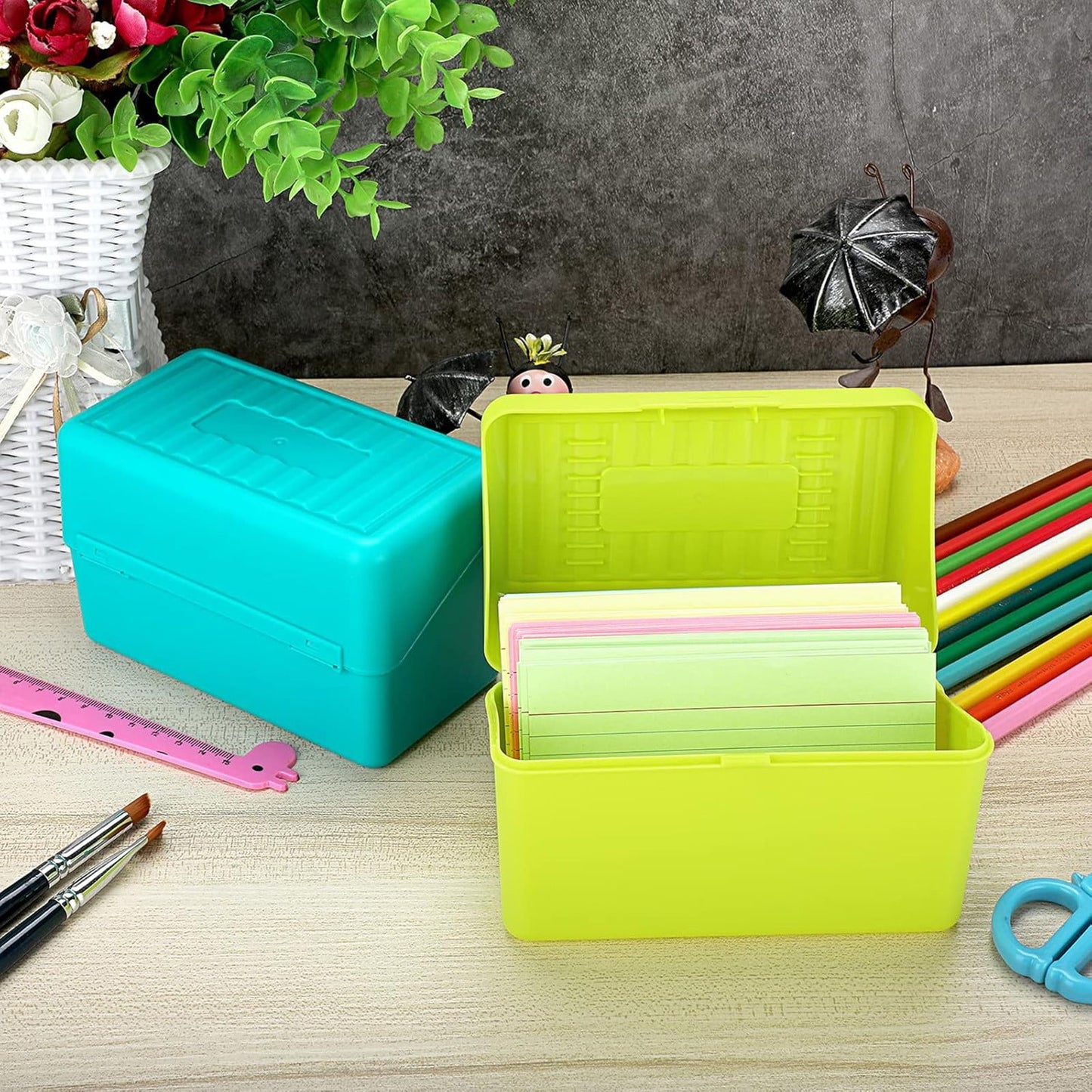 JWDX Hot Clearance! Index Card Holder Index Card Box Notecard Box Flash Card Holder Index Organizer, Storage Box*1 Desktop storage box Yellow