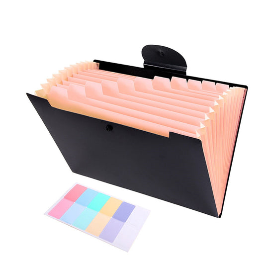 LGCASL Accordion File Organizer Expanding File Folder with 12 Pockets Portable Receipt Paper Bill Document Organizer Letter/ Size Filing Folder Schǒ-ǒl Black D