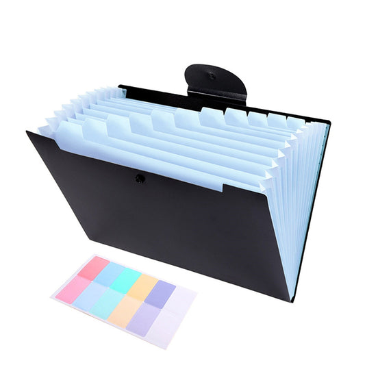LGCASL Accordion File Organizer Expanding File Folder with 12 Pockets Portable Receipt Paper Bill Document Organizer Letter/ Size Filing Folder Schǒ-ǒl Black F
