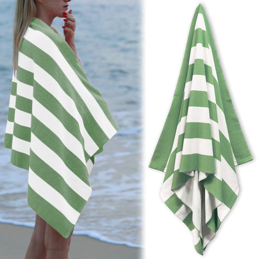 Large Beach Towels, Swimming Towel, Soft & Absorbent Oversized Sheet Made of 100% Cotton - for Swimming Pool, Home, Bath, Spa & Outdoor Use - Bright Colors Elegant Striped Design, Multicolor, 35x70 35" x 70" Green