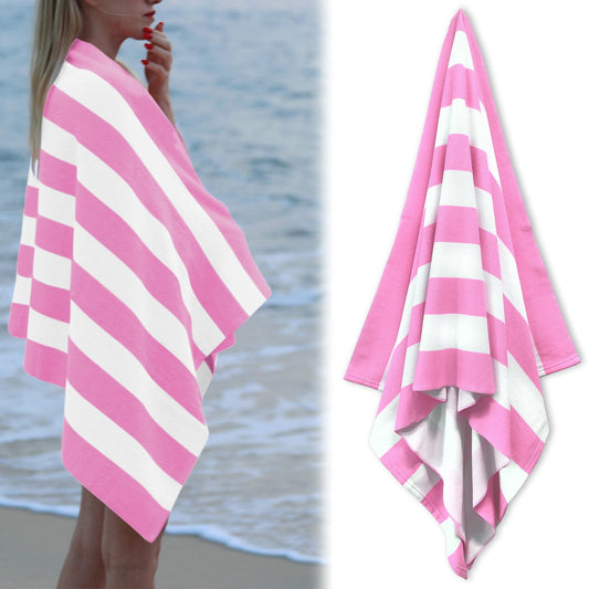 Large Beach Towels, Swimming Towel, Soft & Absorbent Oversized Sheet Made of 100% Cotton - for Swimming Pool, Home, Bath, Spa & Outdoor Use - Bright Colors Elegant Striped Design, Multicolor, 35x70 35" x 70" Pink