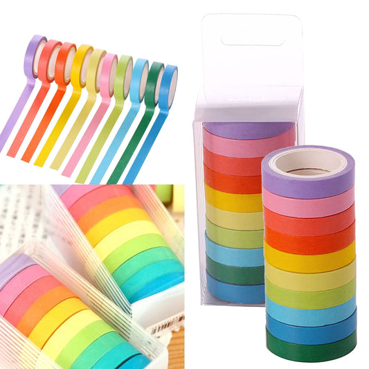 10 Rolls Washi Tape Set Colored Masking Tape Pack Decorative Thin Tapes Children and Gifts Warpping (10MM), 0.93Inches 0.93" Multicolor*20
