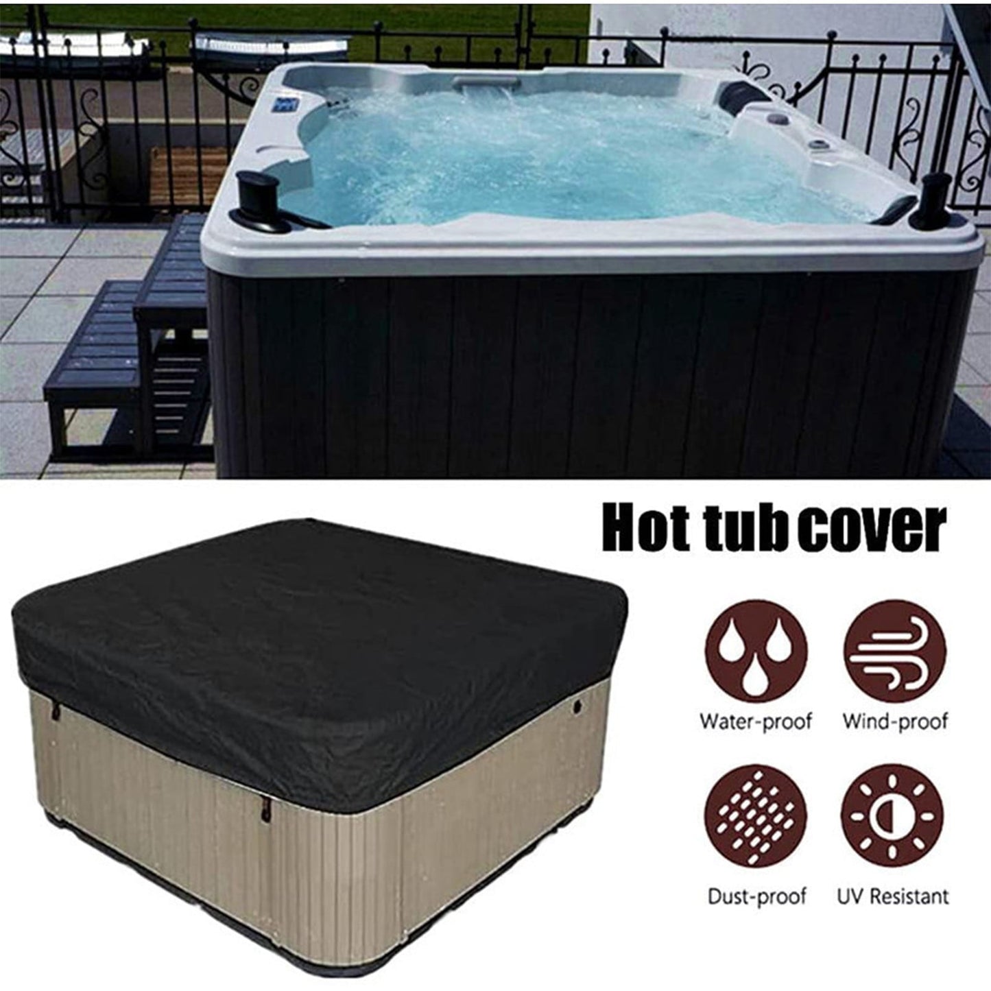 Square Hot Tub Cover - Outdoor Heavy Duty Protector for Patio Spas and Swimming Pools | Hard Covers For Hot Tub Waterproof Dust Cover for Hot Tubs, Jacuzzis, and Outdoor(Black -89.76x11.81") Black -86.61x11.81"