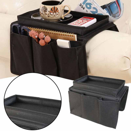 Sofa Armrest Organizer with Cup Holder - TV Remote Holder for Recliner & Couch | Armchair Caddy with Storage Pockets | Holds Cellphone, Tablet, Books, Magazines & Drinks Side Storage Bag(Black) Black