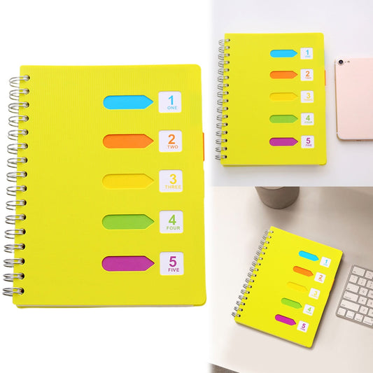 5 Subject Notebook College Ruled,Small Spiral Notebook 5x7 with Removable Divider Tabs, Lined Spiral Notebook for Women,220 Pages A5 Spiral Notebooks for Note Taking,Blue Yellow