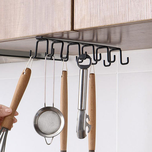 Under Cabinet Storage Mug Hooks, Under Cabinet Utensil Holder Hanger Hook, Double Sided Utensil Racks Coffee Mug Holder for Kitchen Storage, 12 Hooks, 10.03x3.15x2.75 17" x 7" Black