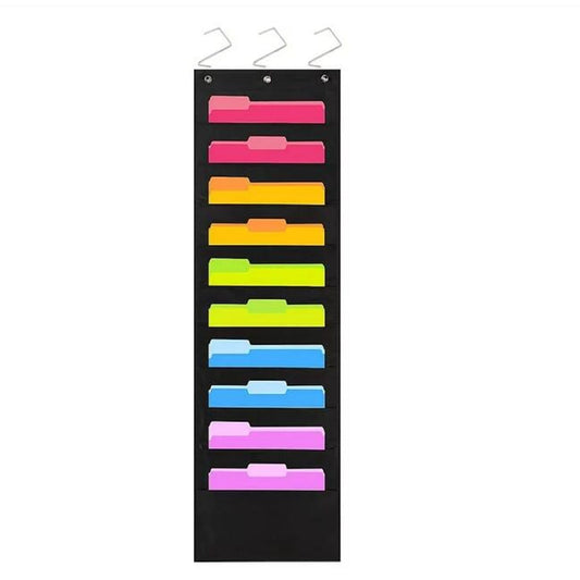 1 Pcs Hanging Wall File Organizer,10 Pocket Storage Pocket Charts,Hanging Wall File Organizer for File Folders,File Pocket Chart,Versatile Wall Hanging File Folder Organizer,(Black,9.84x14.96 in) Black