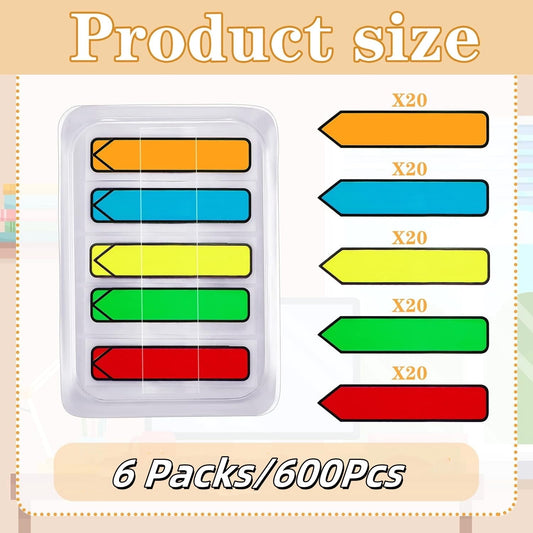 6 Packs/600Pcs Arrow Flags Arrow Tabs,5 Colors Sticky Flags Arrow Sticky Notes,Sign Stickers,Message Flags for Office,Notebook,Annotating,Books,Notary,Books(Multicolor)