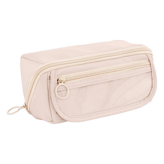 Multi-layer Cloth Pencil Case, Large Capacity Pen Pouch, Pen Stationery Organizer, Portable Art Supply Marker Storage Pencil Box for Office, Home, Travel(Purple) Beige