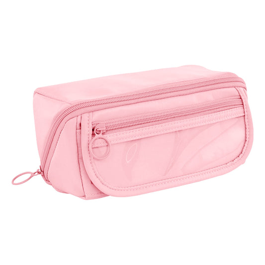 Multi-layer Cloth Pencil Case, Large Capacity Pen Pouch, Pen Stationery Organizer, Portable Art Supply Marker Storage Pencil Box for Office, Home, Travel(Purple) Pink