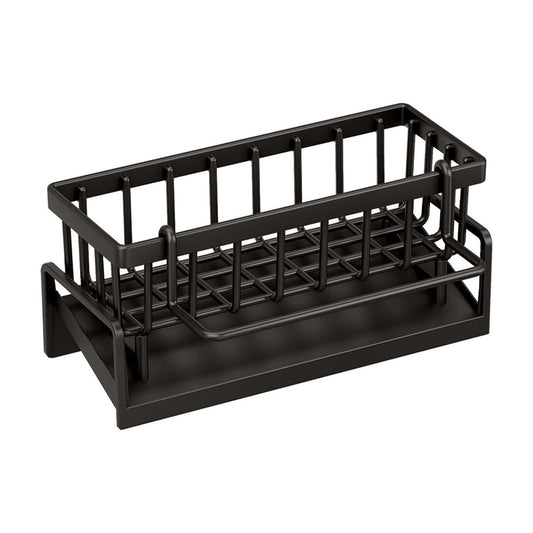 Sponge Holder for Kitchen Sink, Auto Draining Kitchen Sink Caddy, Rustproof Steel Dish Sponge Organizer with Removable Dishcloth Rack, Soap Dispenser Brush Holder Black