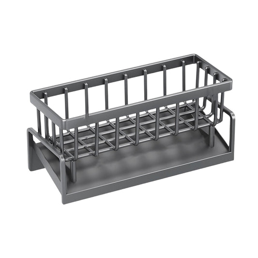 Sponge Holder for Kitchen Sink, Auto Draining Kitchen Sink Caddy, Rustproof Steel Dish Sponge Organizer with Removable Dishcloth Rack, Soap Dispenser Brush Holder X-Gray