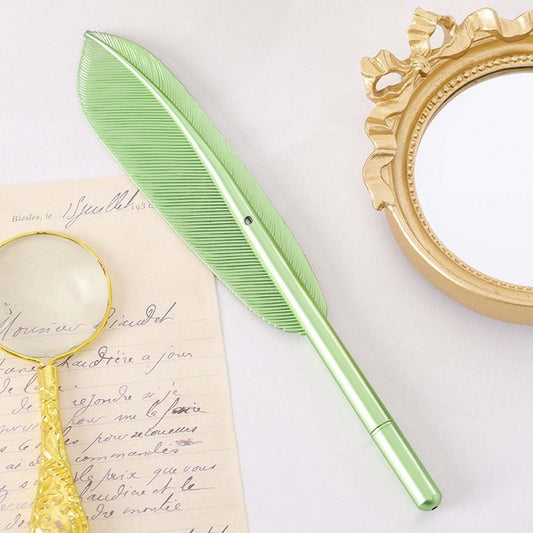 Feather Ballpoint Pens Black Ink Natural Feather Quill Ballpoint Pen for Office, Retro Quill Writing Wedding Sign Pen Green