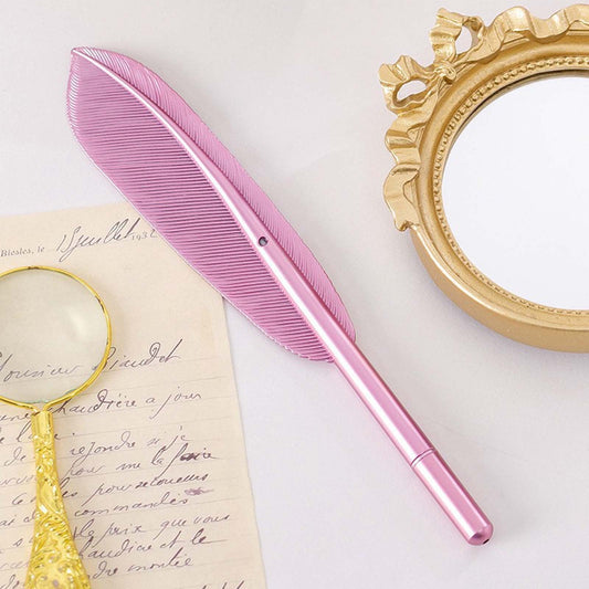 Feather Ballpoint Pens Black Ink Natural Feather Quill Ballpoint Pen for Office, Retro Quill Writing Wedding Sign Pen Pink