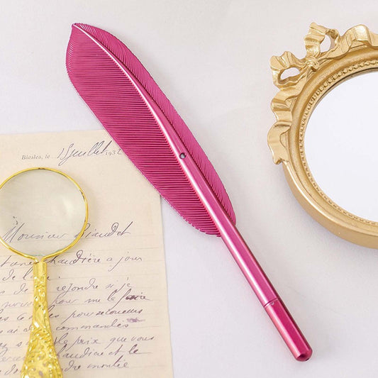 Feather Ballpoint Pens Black Ink Natural Feather Quill Ballpoint Pen for Office, Retro Quill Writing Wedding Sign Pen Red