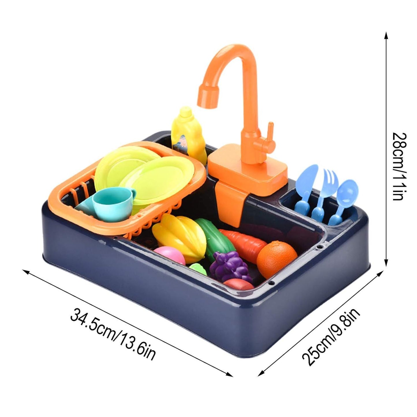 19PC Kitchen Play Sink Toy with Play Food & Color Changing Toy Dishes - Play Sink with Running Water - Pretend Play Kitchen Toys