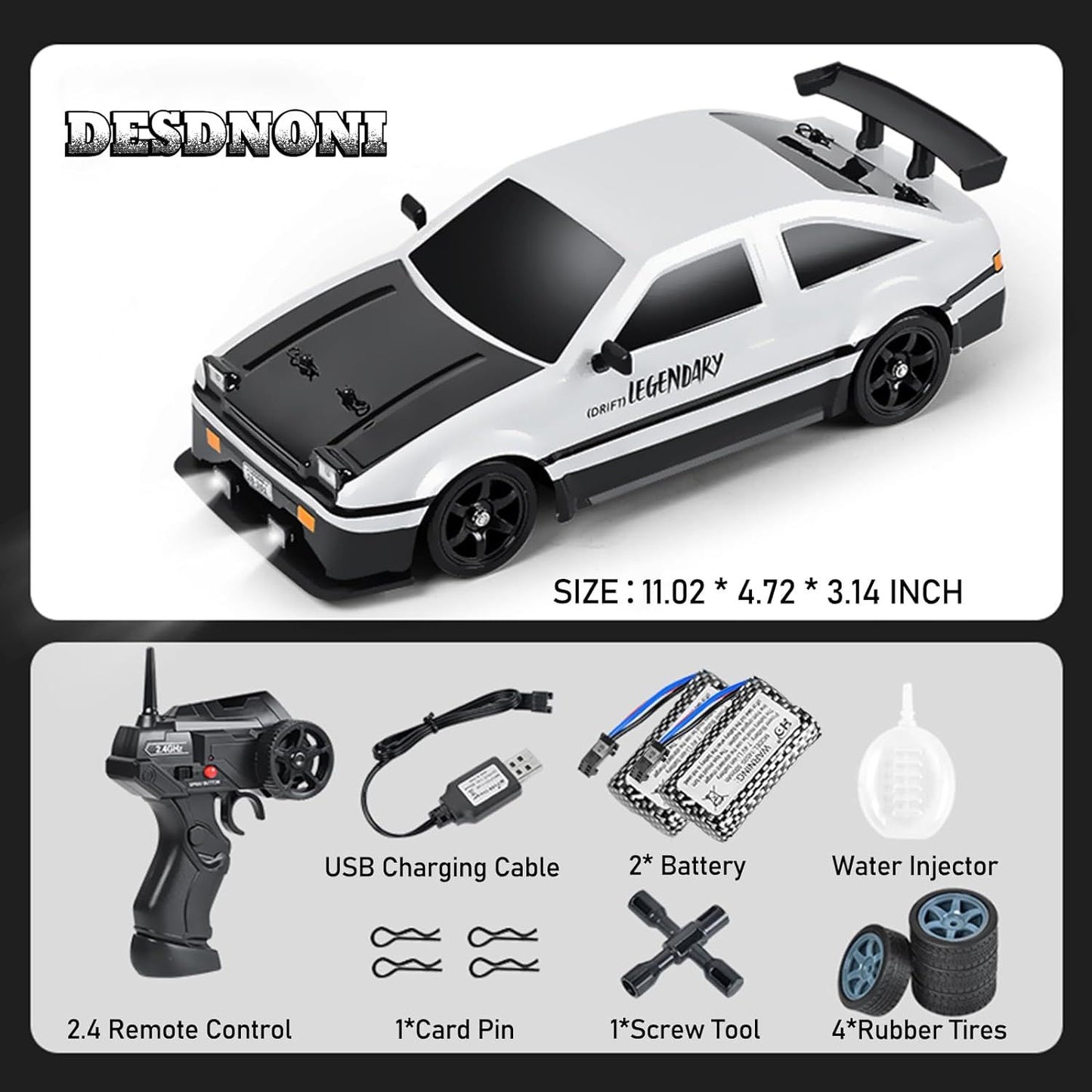Remote Control Car RC Drift Car 1:16 Scale 4WD High Speed Model Vehicle 2.4GHz with LED Lights Spray Rubber Tire Racing