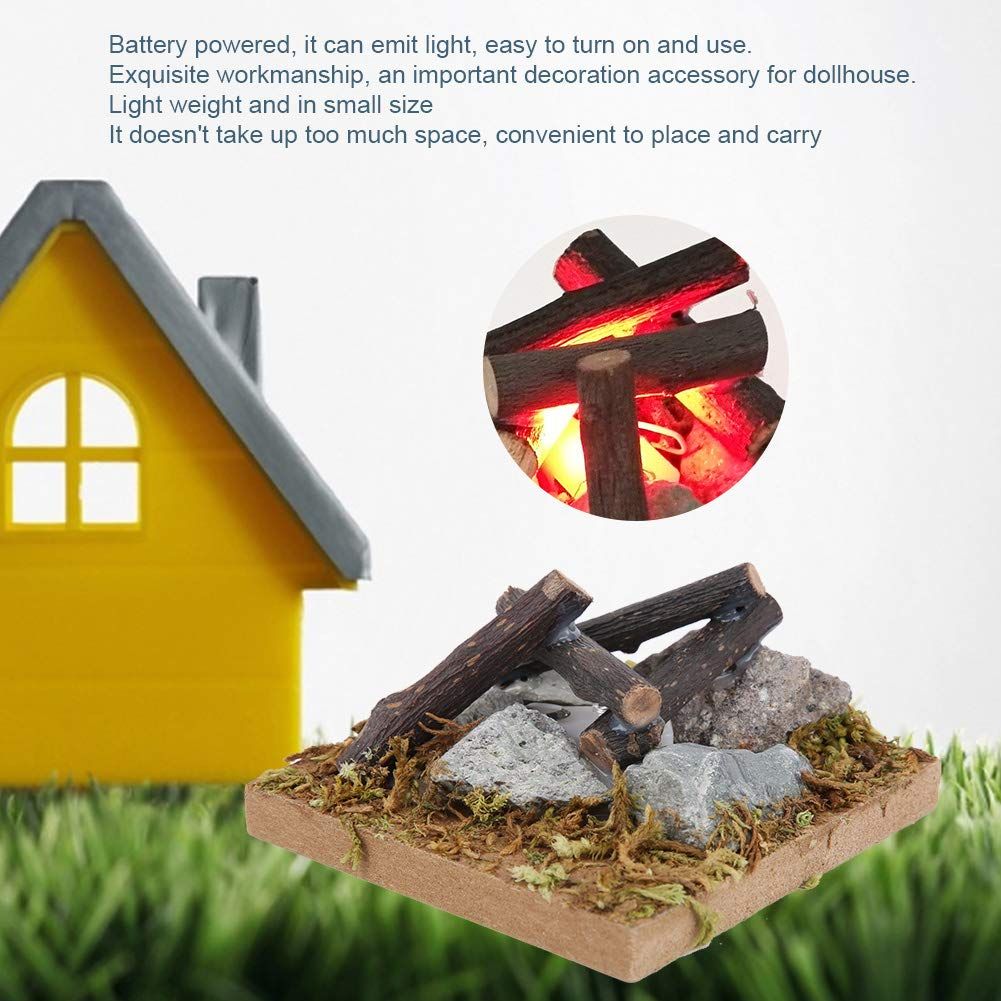 Mini Dollhouse Bonfire, Miniature Dollhouse Garden Scene Bonfire Simulation Wooden Bonfire for DIY Dolls House Furniture(Wood)