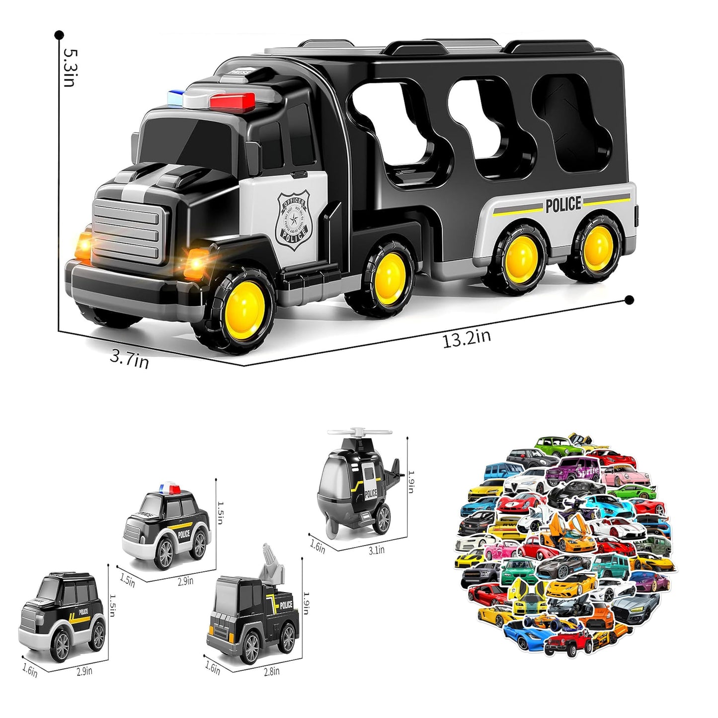 Police Truck Toys Toddlers 3 4 5 6 Years Old, 5 in 1 Truck Friction Power Toy Car Christmas Birthday Gifts for Boys & Girls 3-5