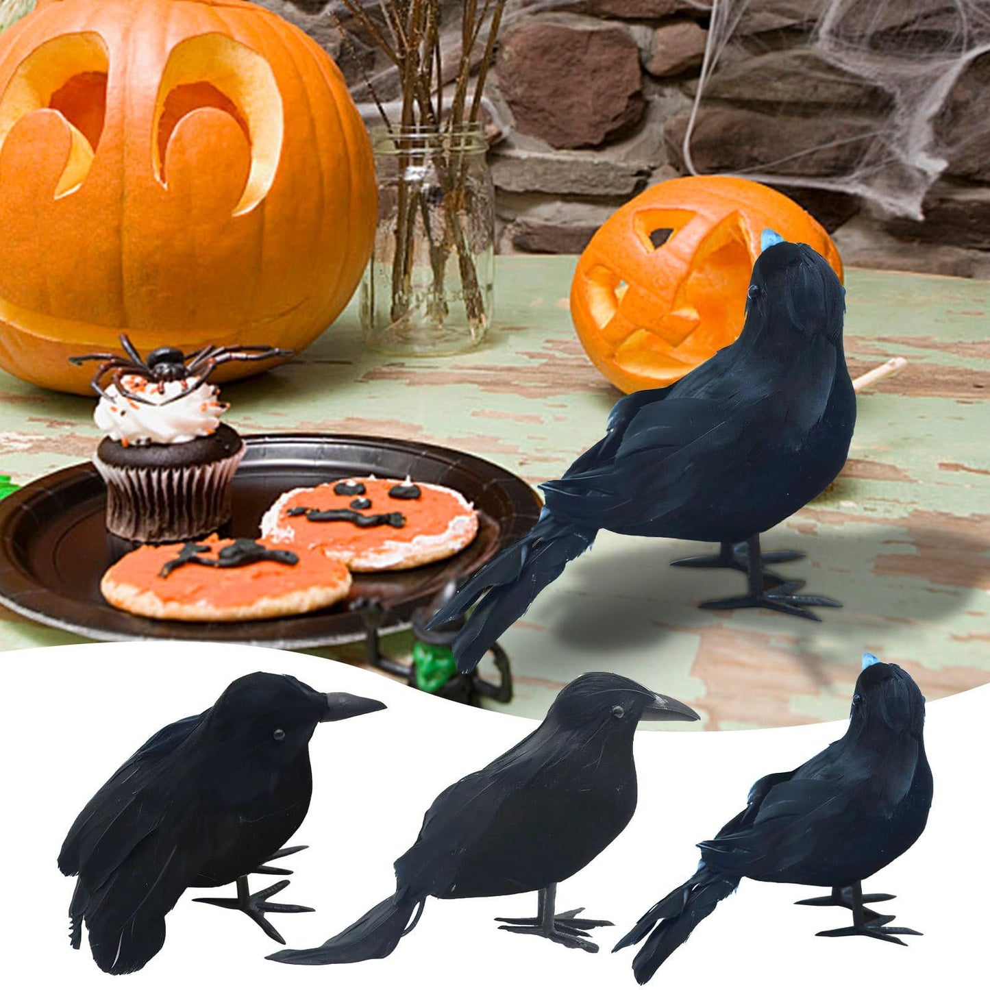 3PCS Fake Black Crow Halloween Decorations, Artificial Ravens Halloween Decor, Simulation Crow Decor for The Home Crafts