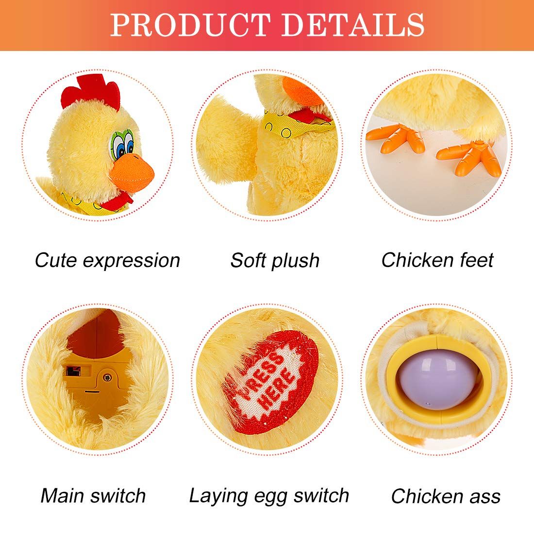 Easter Chicken Animal Toy Doll Laying Egg Electric Crazy Plush Chicken with Sound Music dances and lays 3 plastic eggs