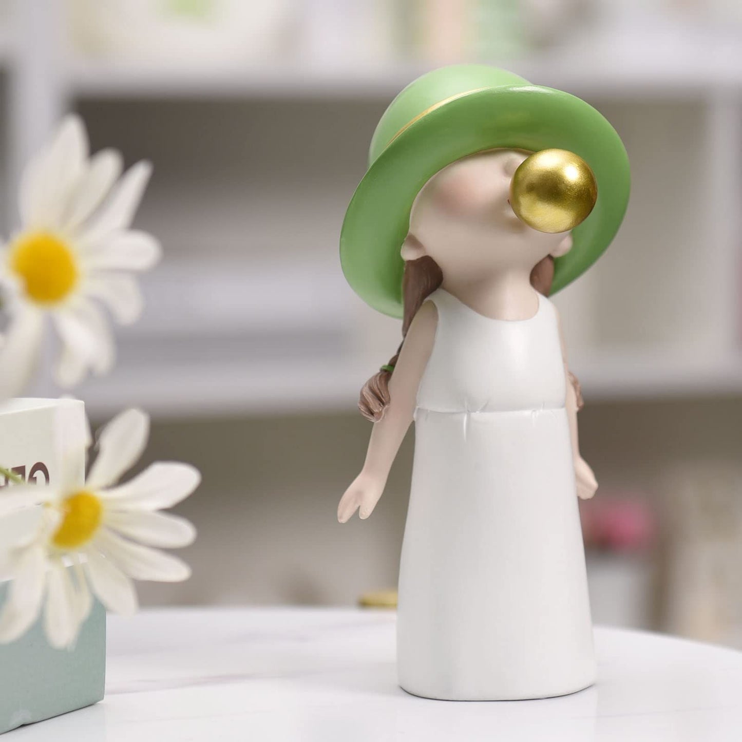 Kids Statue for Shelf Decor, Cute Blowing Bubble Figurines Room Decor, Small Figurines Decor for Boys Girls, Cool Resin Sculpture