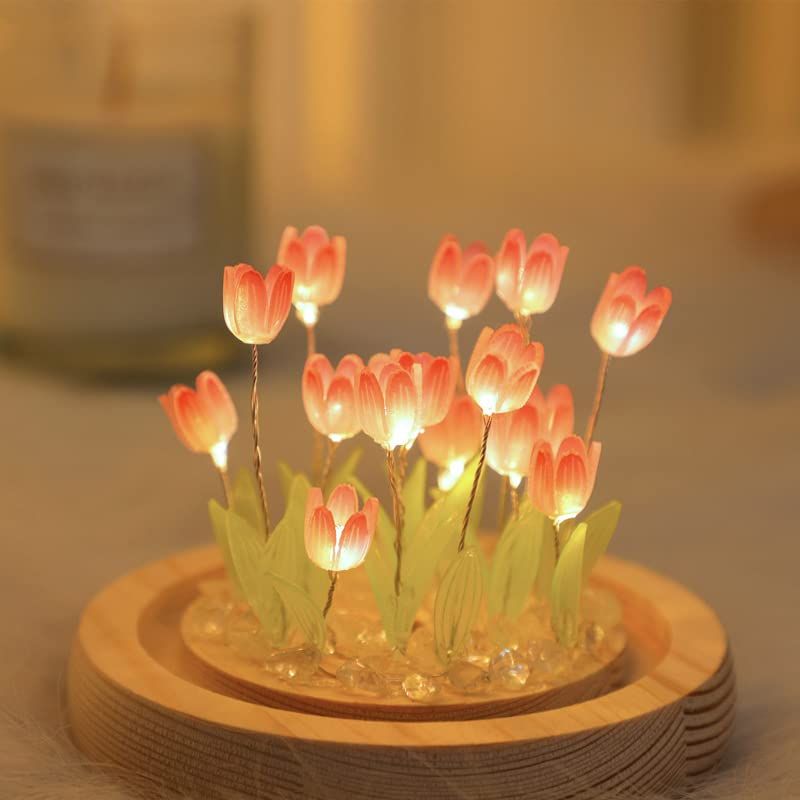 Handmade Tulip Night Light, DIY Home Decoration Simulation Flower Bedroom Sleeping Table lamp Children Couple Friends Gift