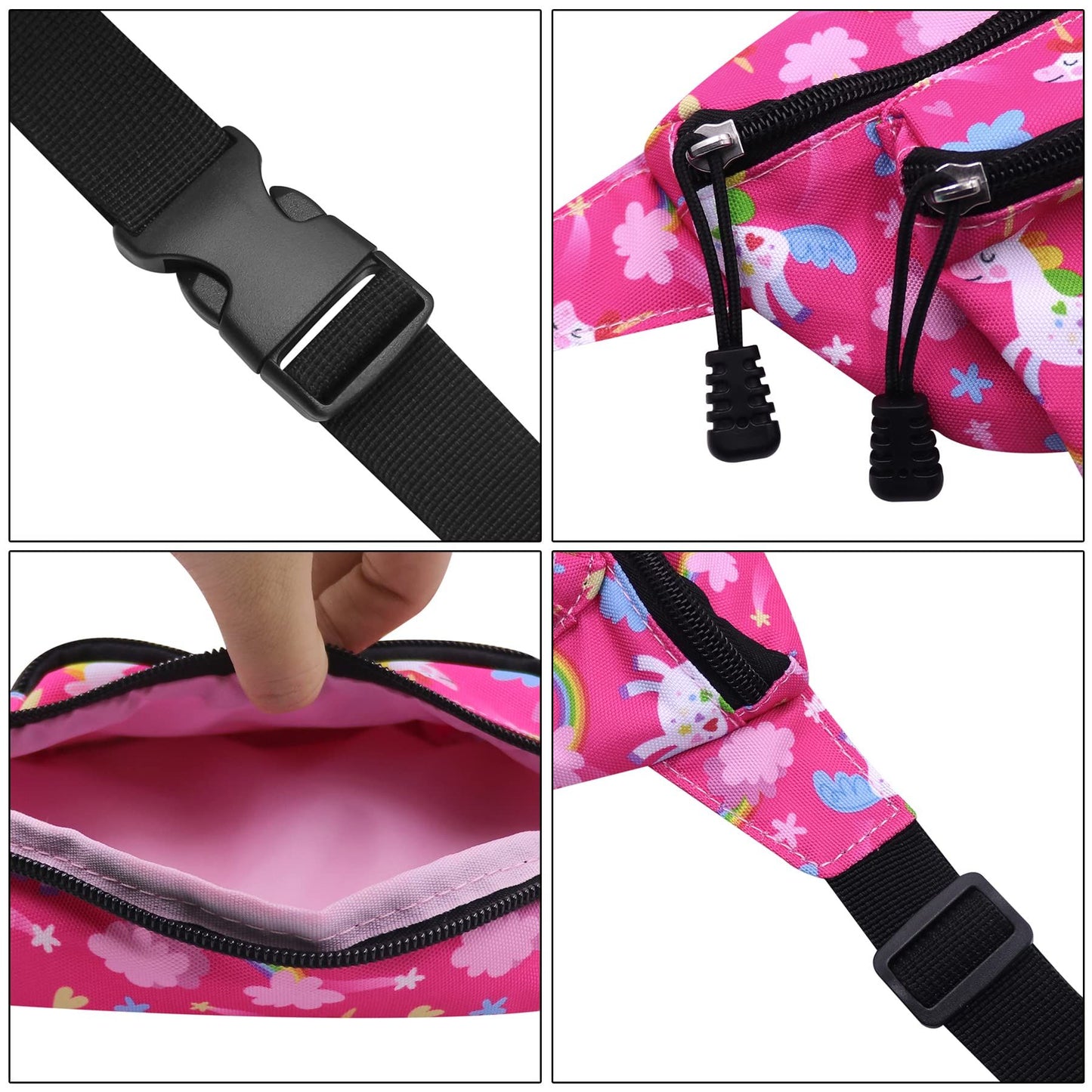 Cute Cartoon Dinosaur Unicorn Fanny Pack for Boys Girls,2 Layer Zipper Waist Bag Hip Bum Bag with Adjustable Strap