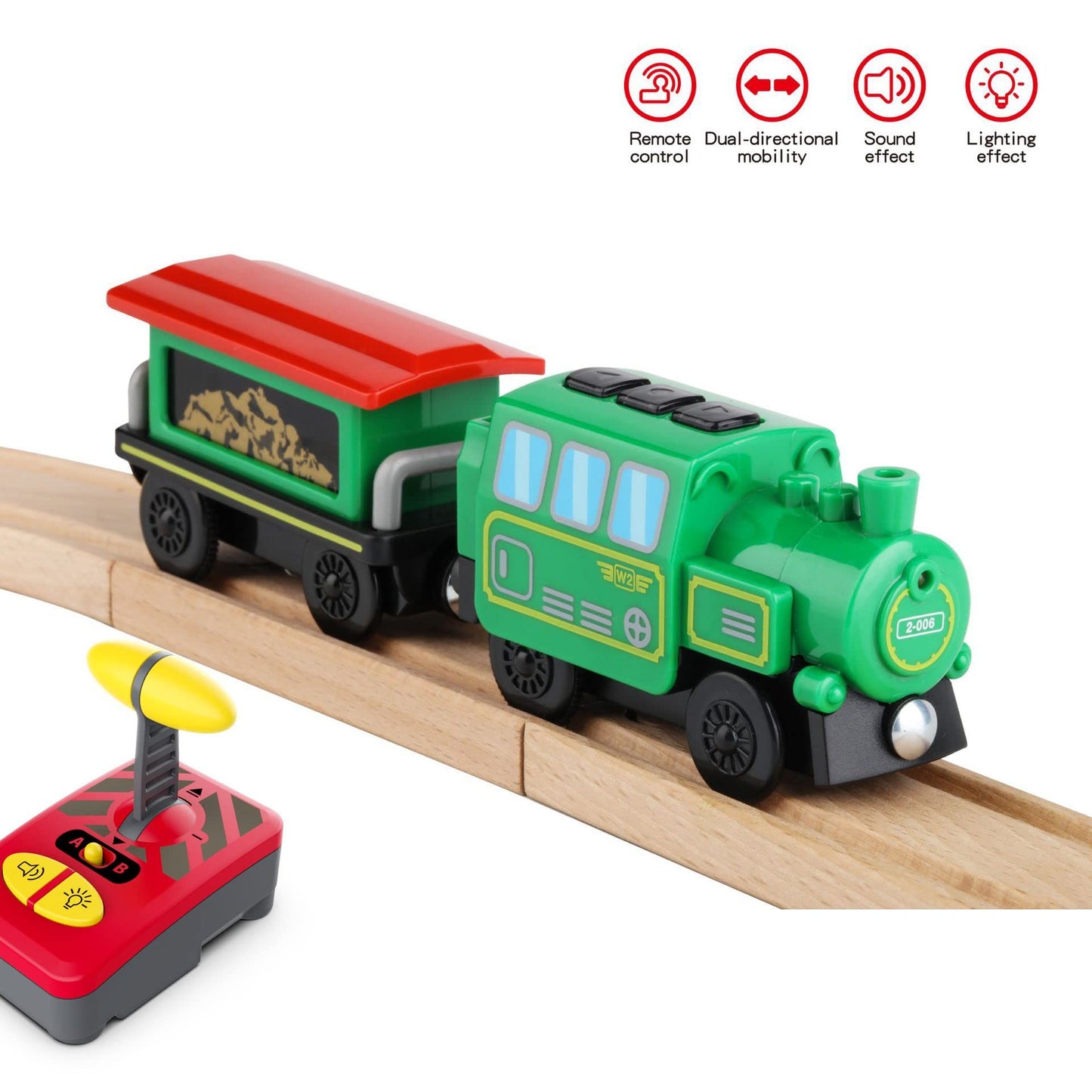 Wooden Train Accessories Battery Operated Locomotive Train, Remote Control Train for Track Set, Powerful (Battery Not Included)
