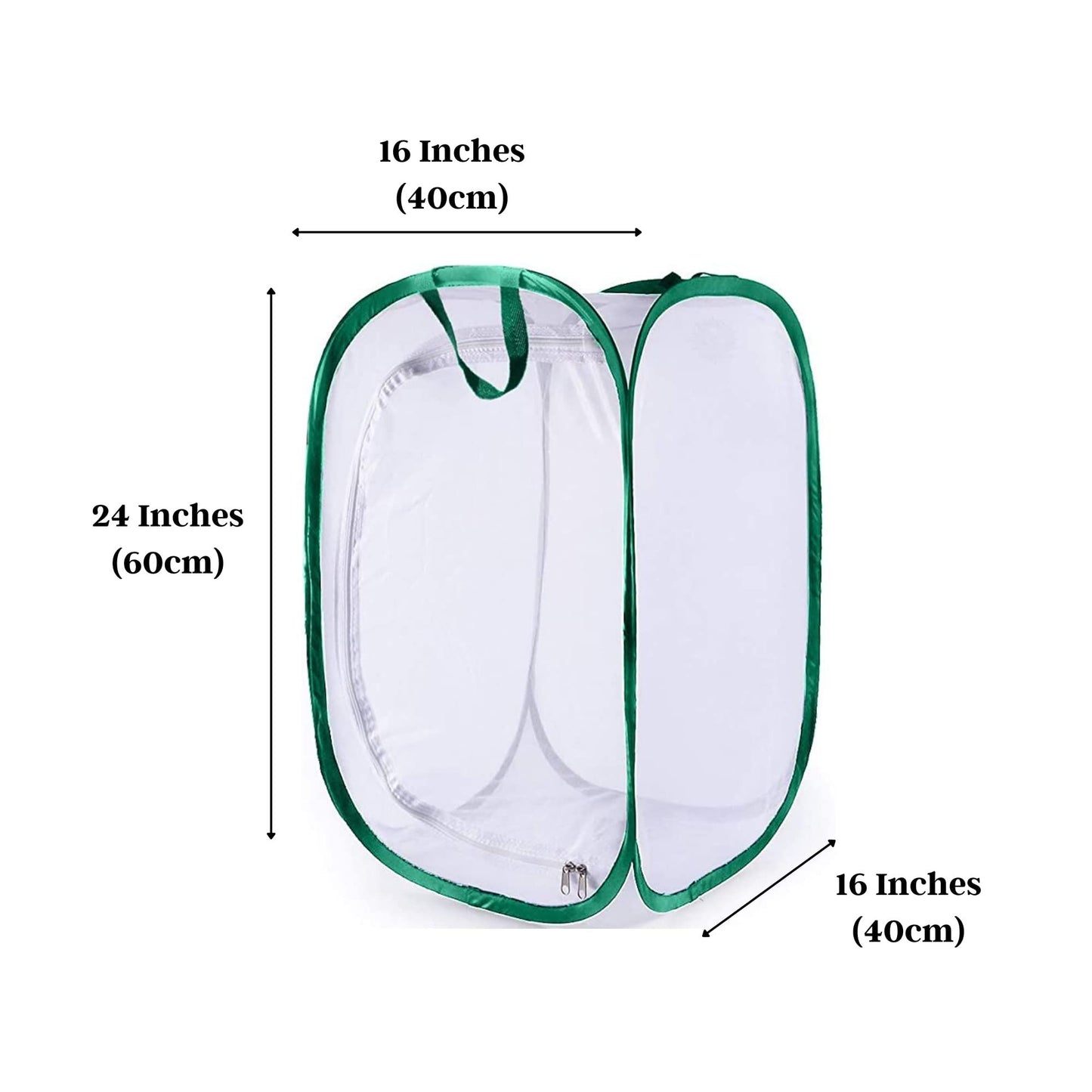 Insect and Butterfly Habitat Cage Terrarium Pop-up 24 Inches Tall with Zipper Protection or Housefly for Chicken and Reptile Feed, Green