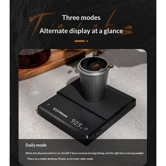 Espresso Scale with Timer,Small Coffee Scale with Solid-Liquid Detection,Auto Tare Digital Coffee Bean Scale,0.1g Accurate Weighting,3 Mode,Black(0.3g-2000g)