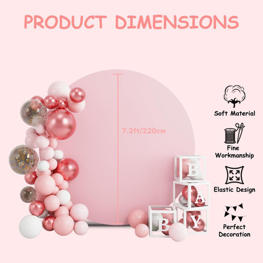 Round Backdrop Cover - 7.2x7.2ft Pink Circle Cover Round Photography Background for Birthday Party Baby Shower Wedding Decorations