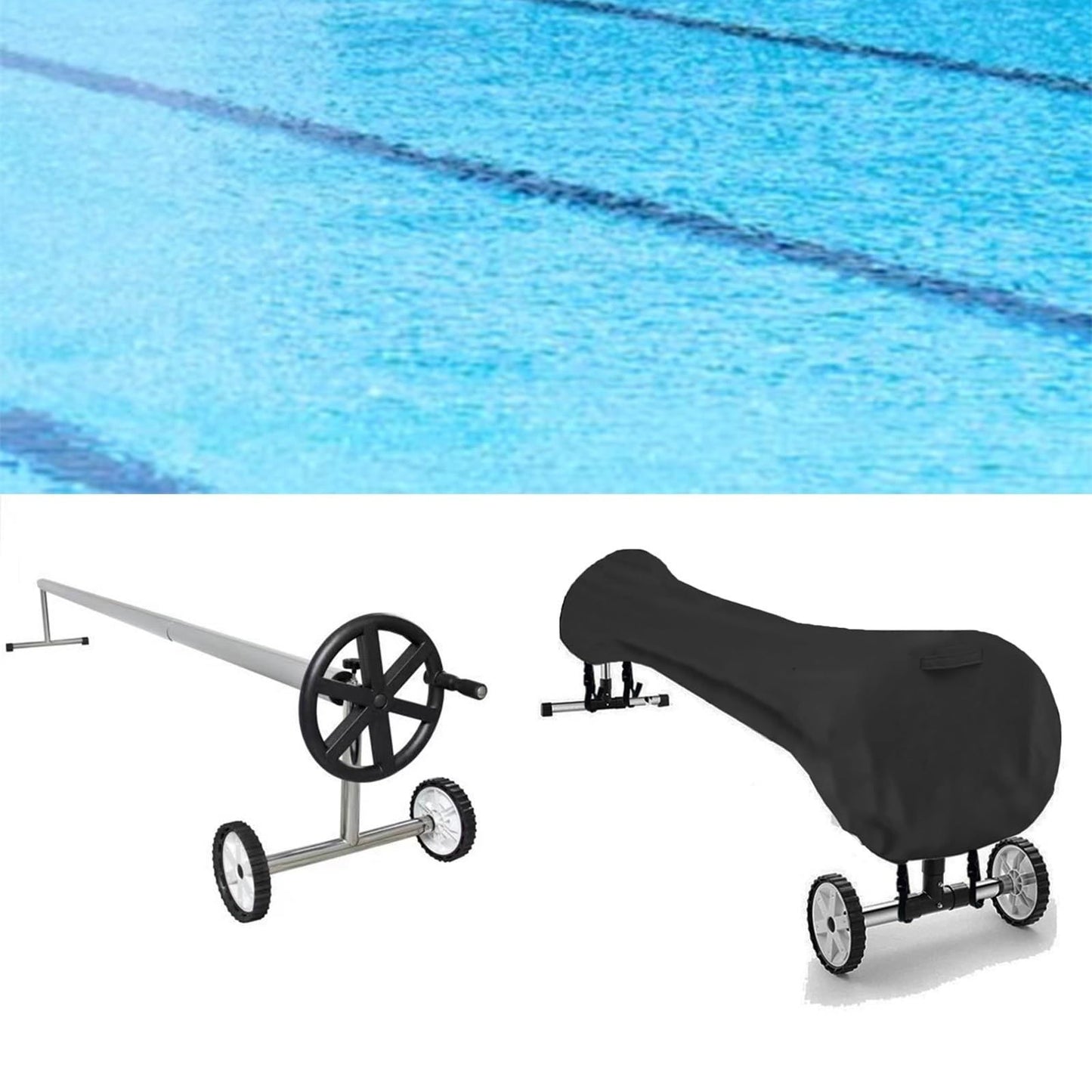 Swimming Pool Solar Reel Cover, 16 FT Pool Solar Protective Blanket Reel Cover, Waterproof Winter Reel Blanket Covers for Inground Pools