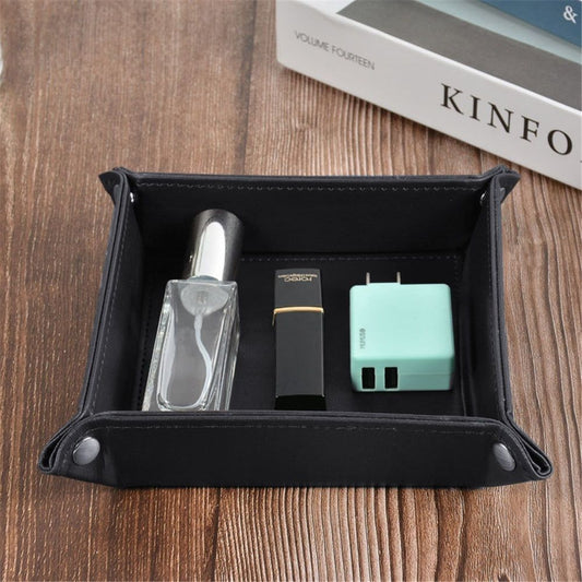 2 pack Premium Leather Tray for Men Jewelry Organizer, Desktop Storage,Key Wallets Cell Phones Tray Nightstand or Dresser Organizer Plate (Black)