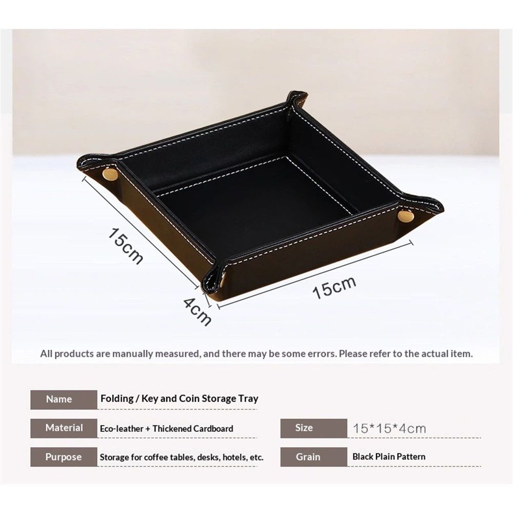 2 pack Premium Leather Tray for Men Jewelry Organizer, Desktop Storage,Key Wallets Cell Phones Tray Nightstand or Dresser Organizer Plate (Black)