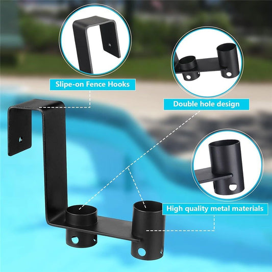 2 Pcs Pool Fence Hooks, Pool Tool Organizer, for Hanging Pool Cleaning Accessory, Pool Pole,Brush, Leaf Skimmer Net,Vacuum Head, Suitable 3/4 Inch to 1-1/4 inch Railing (Black)