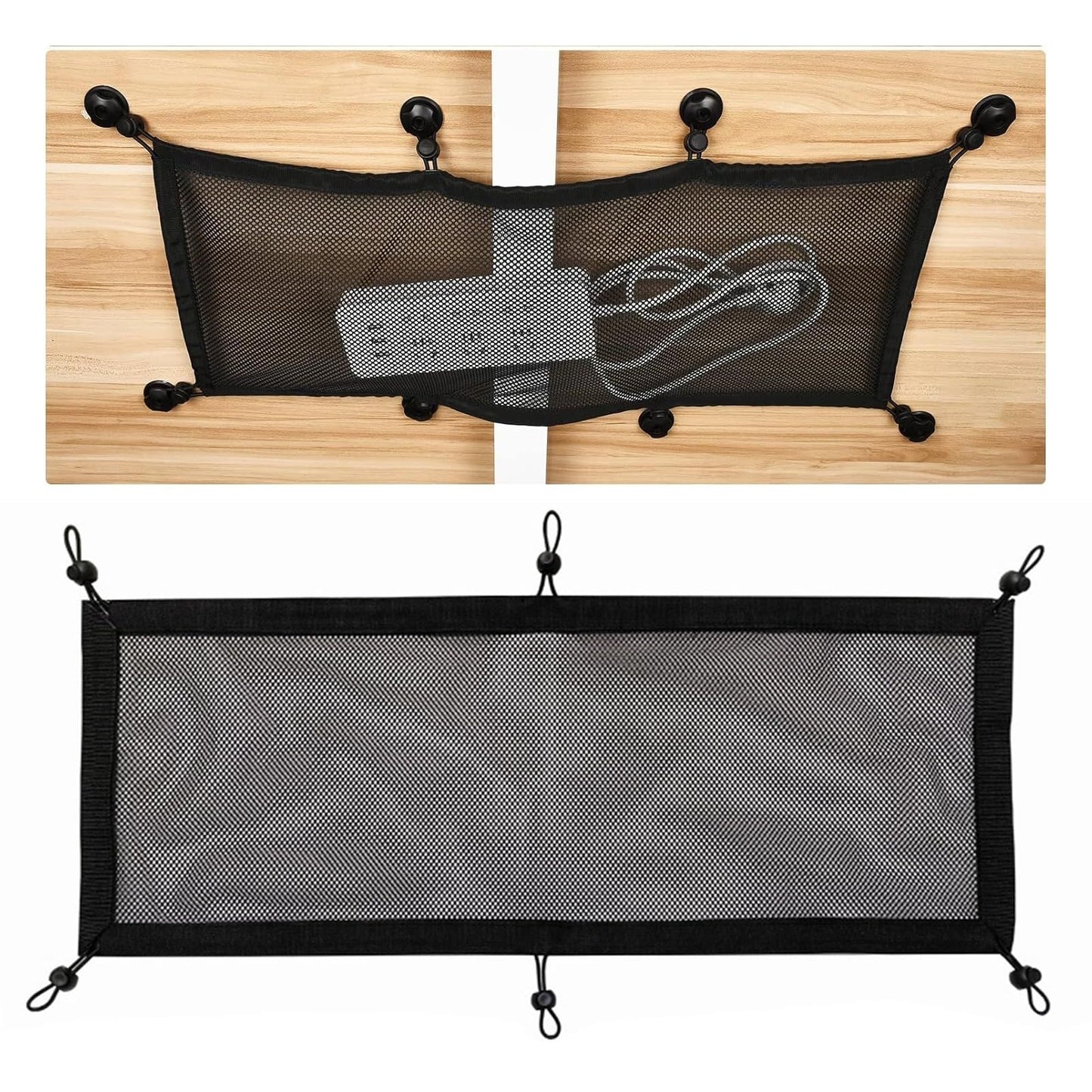 Cable Management net - Under Desk Cable Management Tray - Cable net - Wire Management Under Desk - Cord Organizer (6-pole socket net pocket+6 plum blossom buckles+6 screws)