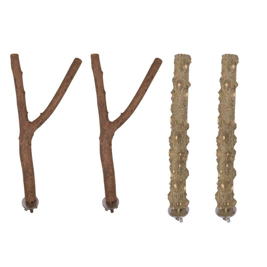 5PCS Bird Perch Stand Natural Wooden Parrot Stand Branch,3 Grape Wood Perch,2 Stand,Paw Grinding Fork Parakeet Chewing Stick Exercise Training (25cm)